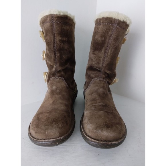 UGG 5183 Kona Dark Brown Leather Sheepskin Elastic Toggle Boots Women's Size 7 - Picture 2 of 9